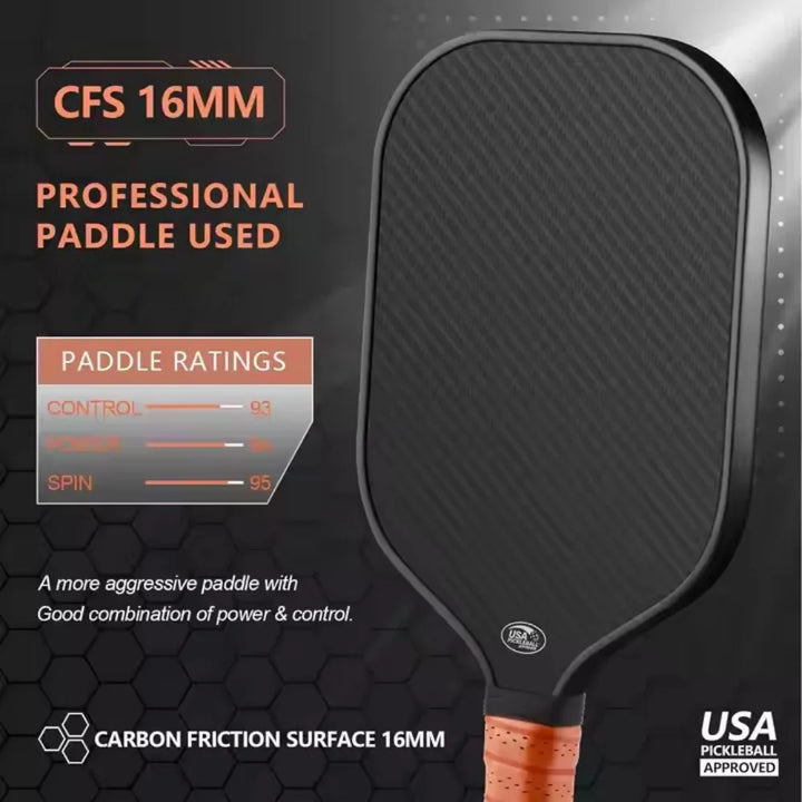 Pickleball Paddle 3K All Carbon Fiber Carbon Friction Surface 16mm 13mm Polymer Honeycomb Core Enhanced Power&Spin&Control, New
