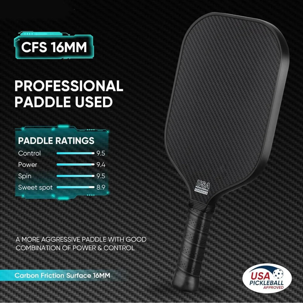 Pickleball Paddle 3K All Carbon Fiber Carbon Friction Surface 16mm 13mm Polymer Honeycomb Core Enhanced Power&Spin&Control, New