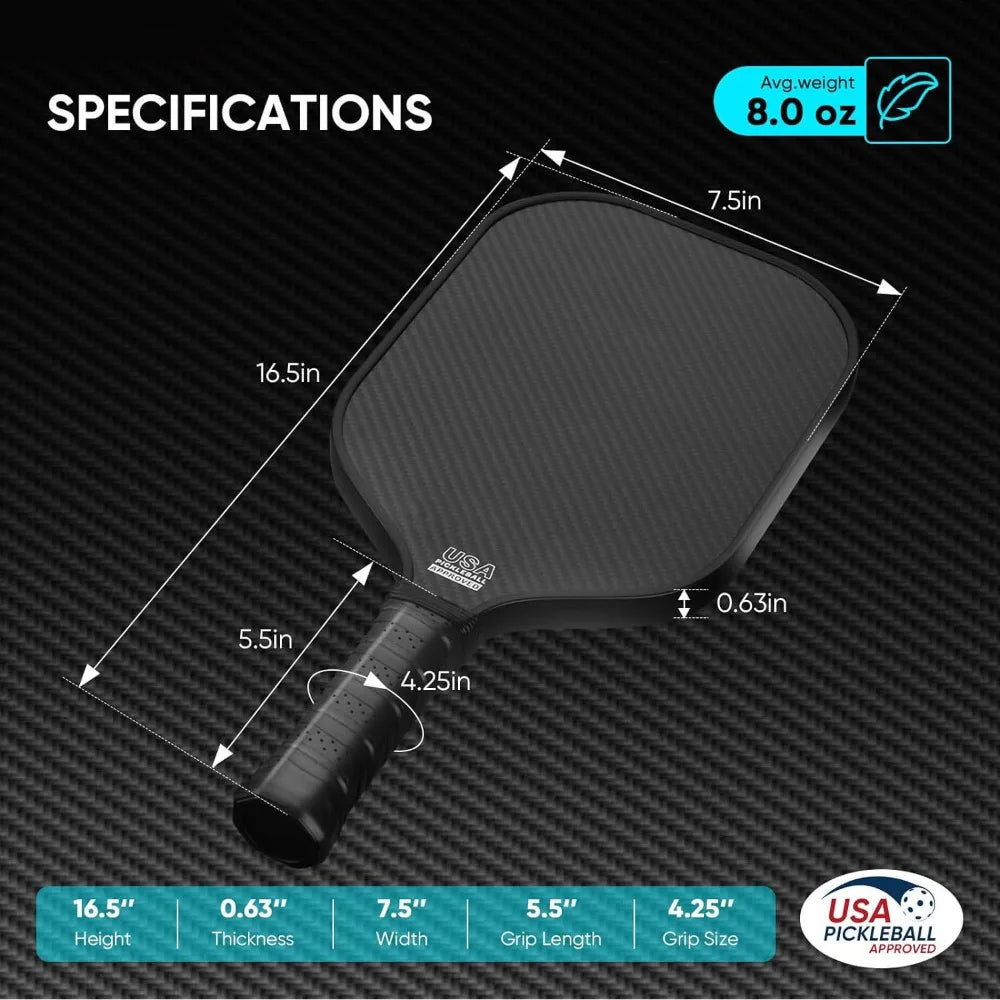 Pickleball Paddle 3K All Carbon Fiber Carbon Friction Surface 16mm 13mm Polymer Honeycomb Core Enhanced Power&Spin&Control, New