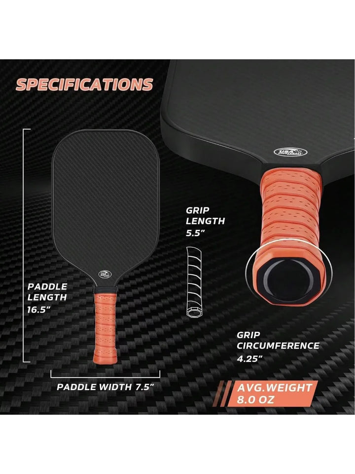 Pickleball Paddle 3K All Carbon Fiber Carbon Friction Surface 16mm 13mm Polymer Honeycomb Core Enhanced Power&Spin&Control, New