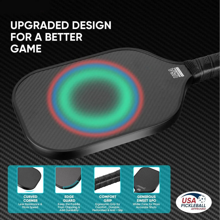 Pickleball Paddle 3K All Carbon Fiber Carbon Friction Surface 16mm 13mm Polymer Honeycomb Core Enhanced Power&Spin&Control, New